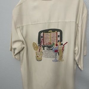 EUC VINTAGE Paradis Coves Men’s Silk Shirt XL Jukebox Tropical Drinks